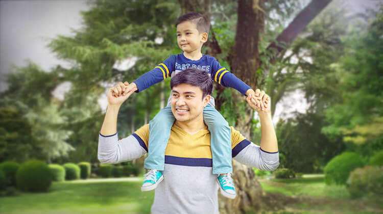 Guy brings his son to the park, Great Eastern insurance protects your family